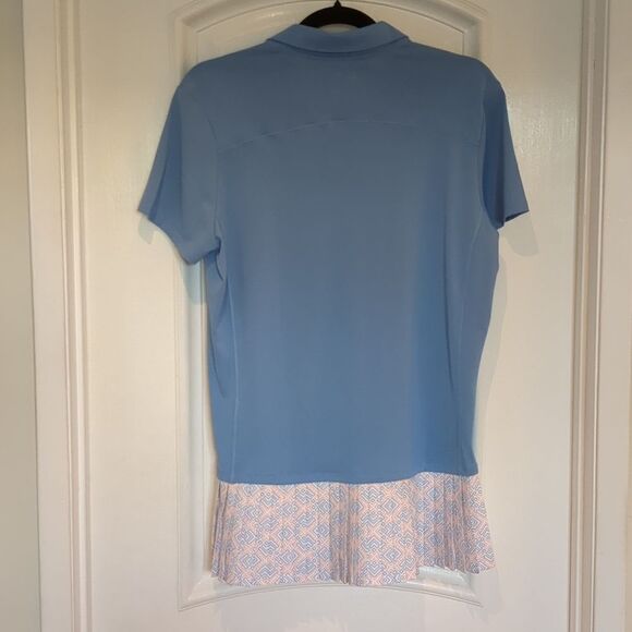 Adidas Preppy Tennis Dress Blue Button Down Polo 1 piece Athletic Flippy Skirt L - Picture 2 of 8